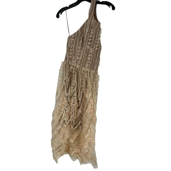 Dress The Population Tan Floral Overlay One-Shoulder Dress‎ Gown Small - Picture 1 of 4